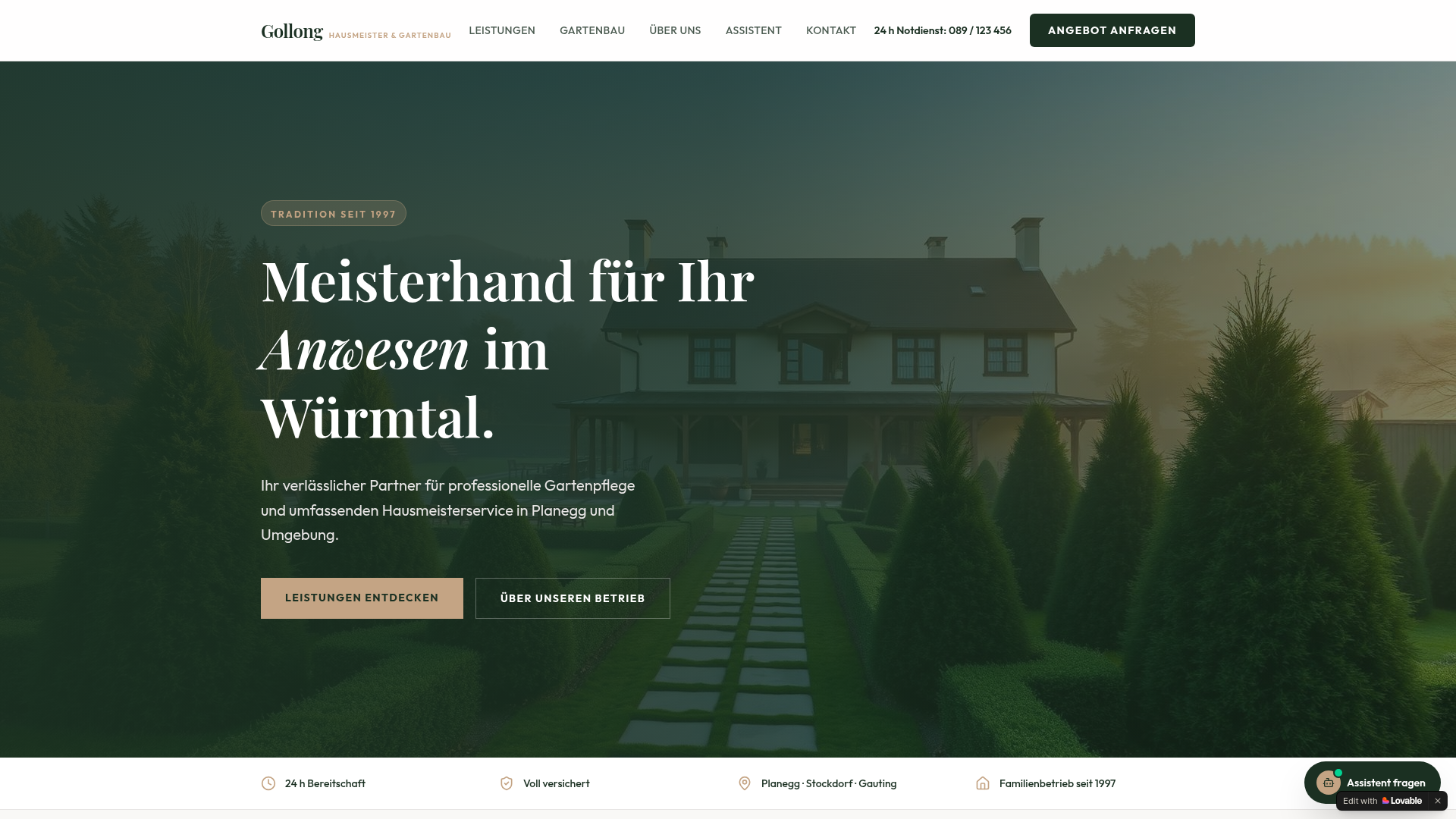 Screenshot der Beispiel-Website Gollong Hausmeister & Gartenbau